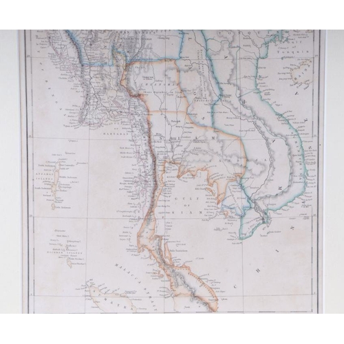 24 - Weller (Edward) a hand coloured map of Burmah, Siam and Amman, framed & glazed, 26 by 35cms.