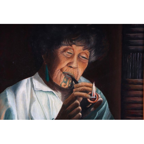 247 - Peter Hayden (New Zealand school) - Study of a Tattooed Māori Women Smoking a Pipe - signed & da... 