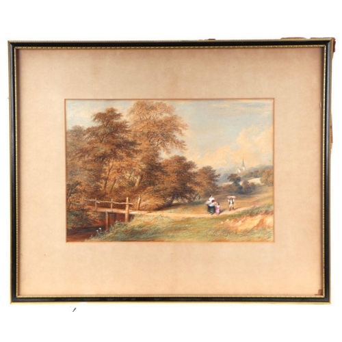 261 - C F Buckley (1812-1869) - Figures on a County Path - signed and dated 1854 lower left, watercolour, ... 