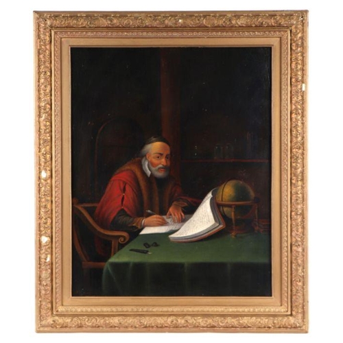 262 - 19th century continental school - Portrait of Nostradamus Seated at a Desk - oil on panel, framed, 3... 