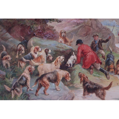 264 - Nora Drummond (1862-1949) - Otter Hunting Scene with Hounds at the Kill - signed lower left, waterco... 