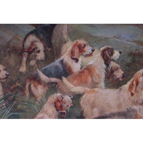 264 - Nora Drummond (1862-1949) - Otter Hunting Scene with Hounds at the Kill - signed lower left, waterco... 