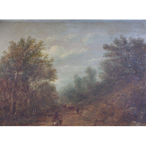 265 - 19th century school - Figures on a County Path - indistinctly signed lower left, oil on canvas, fram... 