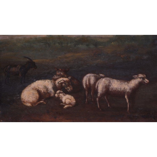 268 - 18th / 19th century school - A Shepherd and his Flock - oil on oak panel, framed, 38cm by 23cm.