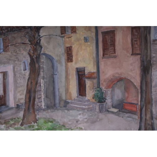 279 - De Brett (modern British) - Courtyard Scene - signed lower right, watercolour, 54cm by 72cm; togethe... 