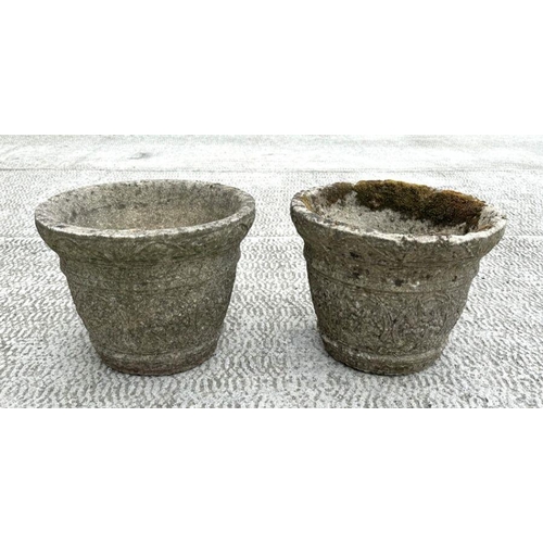 3 - A pair of reconstituted stone circular planters, 34cms diameter (2).