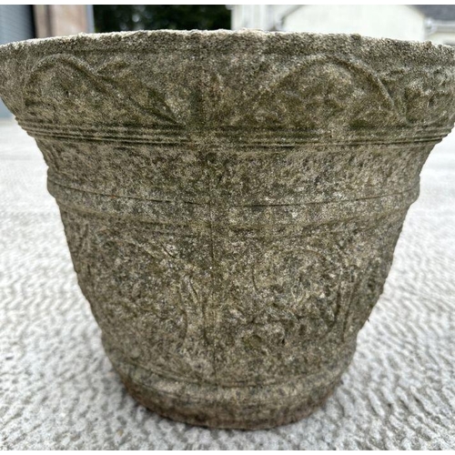 3 - A pair of reconstituted stone circular planters, 34cms diameter (2).