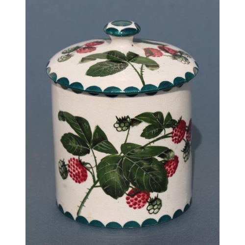 316 - A Wemyss Pottery large lidded preserve jar and cover decorated with raspberries, impressed mark to t... 