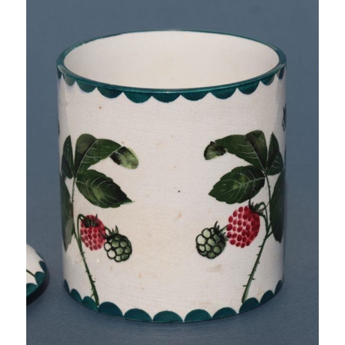 316 - A Wemyss Pottery large lidded preserve jar and cover decorated with raspberries, impressed mark to t... 