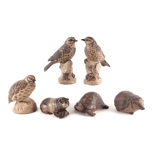 327 - A quantity of Poole Pottery stoneware animals to include squirrel, thrush, owl, and guinea pig, main... 