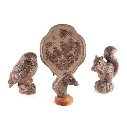 327 - A quantity of Poole Pottery stoneware animals to include squirrel, thrush, owl, and guinea pig, main... 