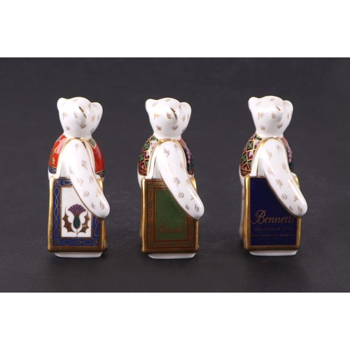 353 - A group of Royal Crown Derby miniature Shopper Bears, Born to Shop at Goviers and others similar, al... 