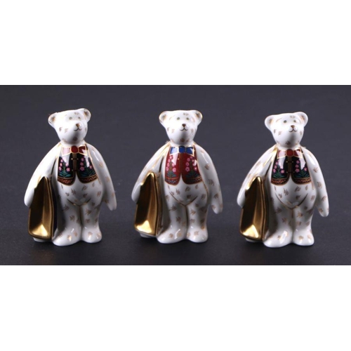 353 - A group of Royal Crown Derby miniature Shopper Bears, Born to Shop at Goviers and others similar, al... 