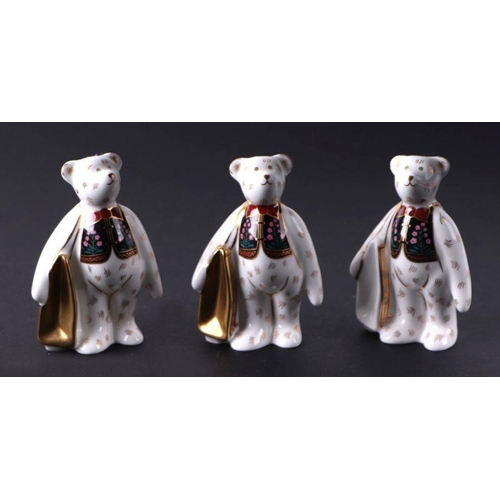 353 - A group of Royal Crown Derby miniature Shopper Bears, Born to Shop at Goviers and others similar, al... 