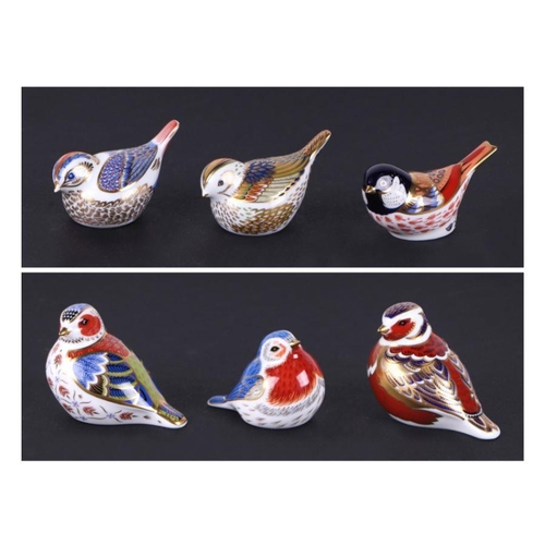 360 - A group of Royal Crown Derby paperweights, Chaffinch, Fire Crest, Anniversary Robin, Blue Tit, Goldc... 