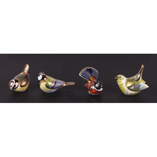 363 - A group of Royal Crown Derby paperweights, Great Tit, Cole Tit, Fantail, House Sparrow, Wren, Greenf... 