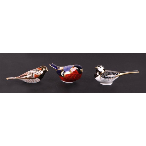 364 - A group of Royal Crown Derby paperweights, Bluebird, Pied Wagtail, Bullfinch, Bunting, Long Tail Tit... 