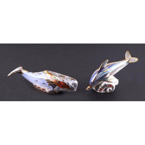 406 - Three Royal Crown Derby paperweights, Oceanic Whale, exclusive for the Collector's Guild; Dolphin; a... 