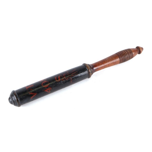 42 - A Victorian turned mahogany and painted truncheon ' V.R. 408 S' 39cm long