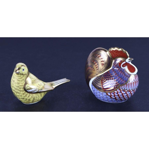 432 - A group of Royal Crown Derby paperweights, Emperor Penguin; Bantam Cockerel; Hamster; and Canary; al... 