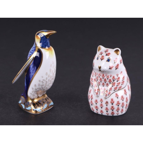 432 - A group of Royal Crown Derby paperweights, Emperor Penguin; Bantam Cockerel; Hamster; and Canary; al... 