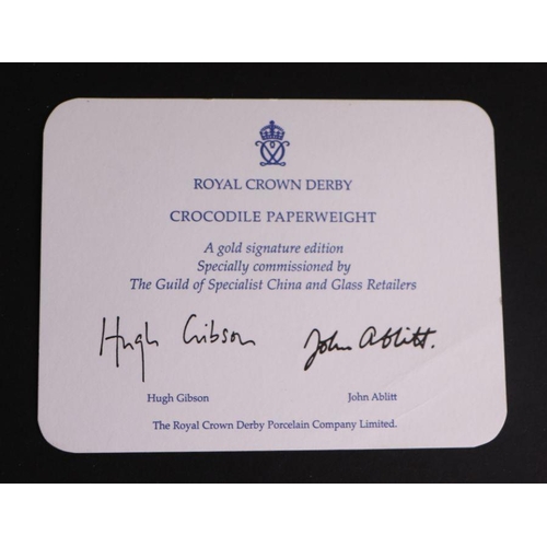 462 - A Royal Crown Derby paperweight, Crocodile, Exclusive Gold Signature Edition, boxed with certificate... 