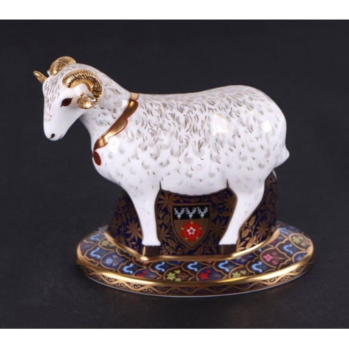 464 - A Royal Crown Derby paperweight, The Heraldic Derbyshire Ram, Goviers limited edition, 126/950, with... 