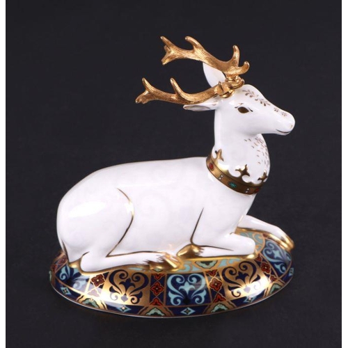 467 - A Royal Crown Derby paperweight, The White Hart, Heraldic Beasts, limited edition 481/2000, with gol... 