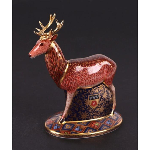 468 - A Royal Crown Derby paperweight, The Heraldic Derbyshire Stag, limited edition 126/950, with gold st... 