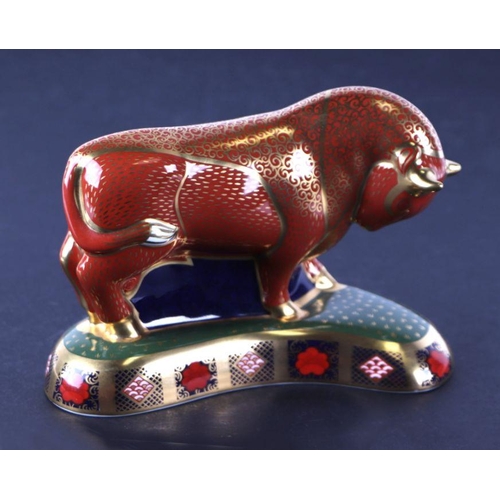 471 - A Royal Crown Derby paperweight, Harrods Bull, limited edition 3/400, with gold stopper, boxed with ... 