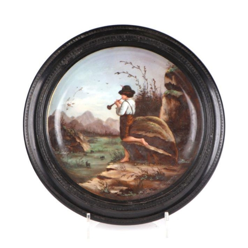 496 - A pair of continental KPM style plates decorated with a shepherd boy and shepherdess within landscap... 