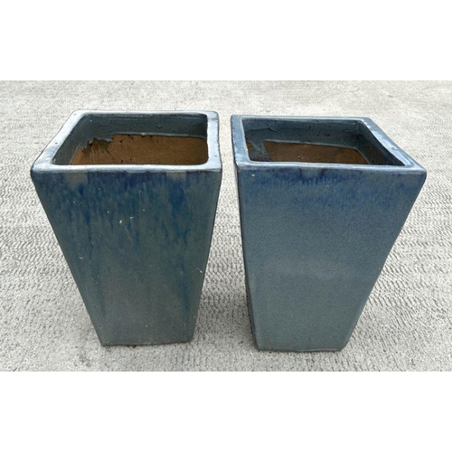 5 - A pair of grey glazed planters of square tapering form, each 30cm wide (2).