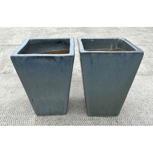 5 - A pair of grey glazed planters of square tapering form, each 30cm wide (2).