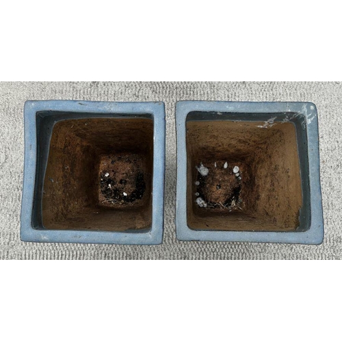 5 - A pair of grey glazed planters of square tapering form, each 30cm wide (2).