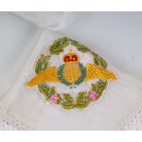 51 - Two WWI Royal Flying Corp silk handkerchiefs with embroidered wings insignia. (2)