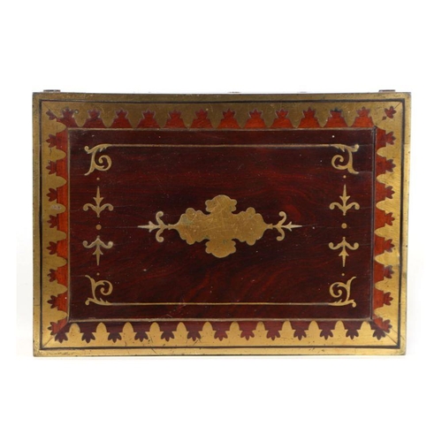 513 - A Regency mahogany writing slope with brass inlay decoration, 36cms wide.