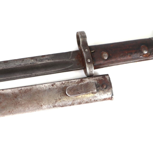 53 - A WW2 Czechoslovakian VZ98/22 Mauser bayonet in its steel scabbard. Marked to the ricasso CSZ H. Bla... 