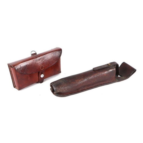 54 - Swiss Army leather ammunition pouch or cartridge case 21.5cms (8.5ins) wide, stamped to the reverse:... 