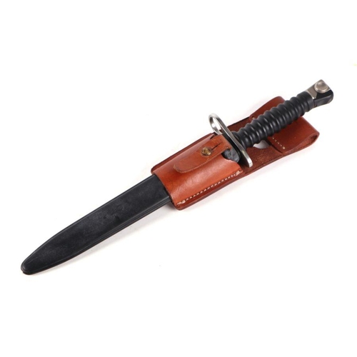 58 - A Swiss M1957 Schmidt Rubin bayonet for the STGW 57, in its scabbard with leather frog. Makers mark ... 