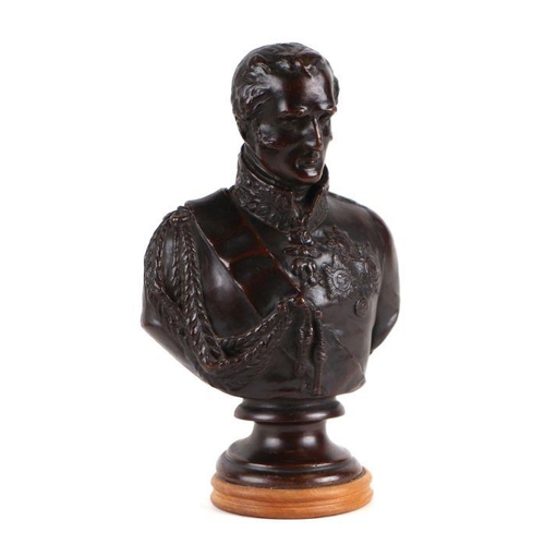 586 - After Comte d'Orsay - a bronze bust depicting the Duke of Wellington, impressed signature to verso, ... 