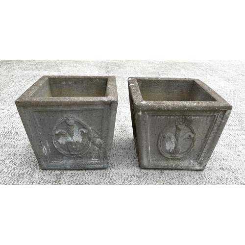 6 - A pair of reconstituted stone square planters, each 36cm wide (2).