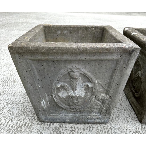 6 - A pair of reconstituted stone square planters, each 36cm wide (2).