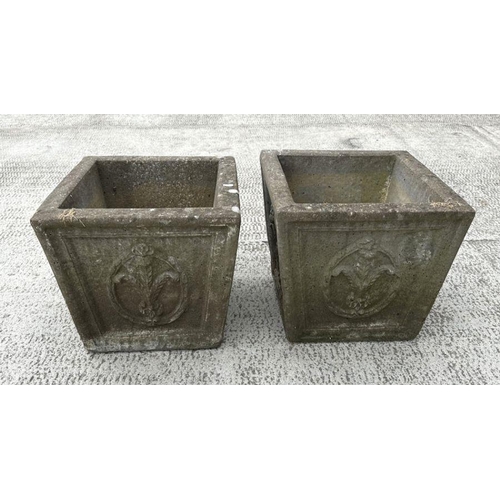 6 - A pair of reconstituted stone square planters, each 36cm wide (2).