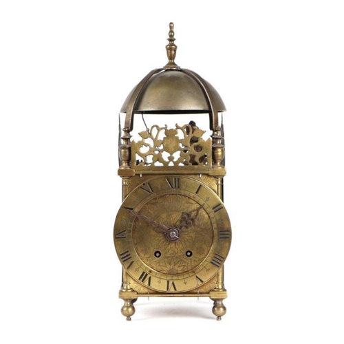 633 - A 17th century brass lantern clock, the dial with Roman numerals, (17th century case with later move... 