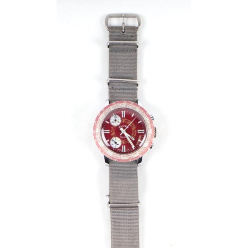 639 - A Globa sport chronograph wristwatch with maroon dial having two subsidiary dials and a unidirection... 