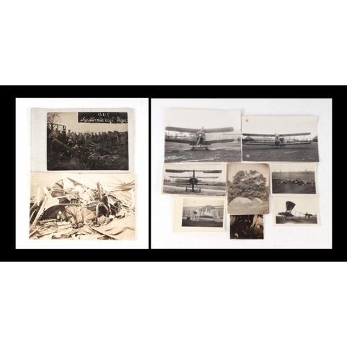 64 - A group of WWI black & white photographs featuring a Fokker triplane, S.E.5, DHIV, crashed etc, ... 