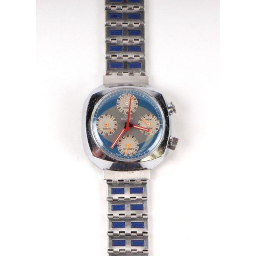 640 - A 1970's Buler GMT Four Time Zone wristwatch with a blue dial having time zone dials for Paris, New ... 