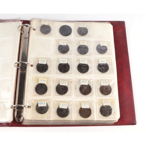 645 - A collection of Victorian and later pennies and other coinage, contained within an album.