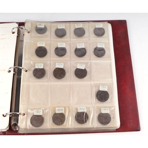 645 - A collection of Victorian and later pennies and other coinage, contained within an album.