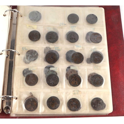 645 - A collection of Victorian and later pennies and other coinage, contained within an album.